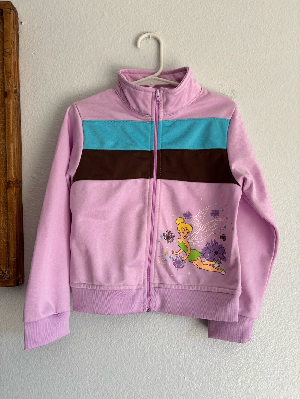 Disney Fairies Tinker Bell Girls Pink Striped Tracksuit Jacket Size 5 Vintage
